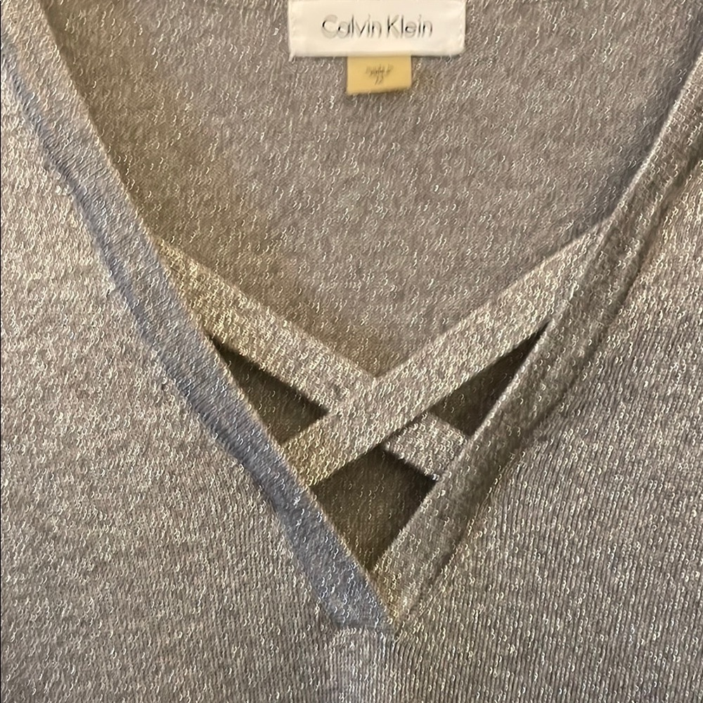 Calvin Klein Silver V-Neck Dress with Stylish Knit Design